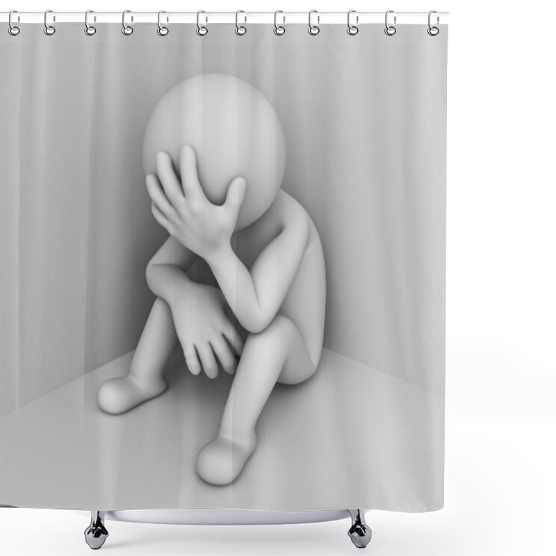 Personality  Depressed 3d Man Sitting In Corner Shower Curtains