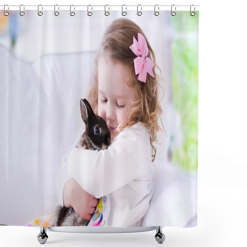 Personality  Little Girl Playing With A Real Pet Rabbit Shower Curtains