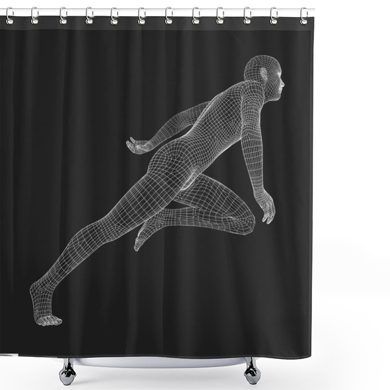 Personality  Running Man. Polygonal Design. 3D Model Of Man. Geometric Design Shower Curtains