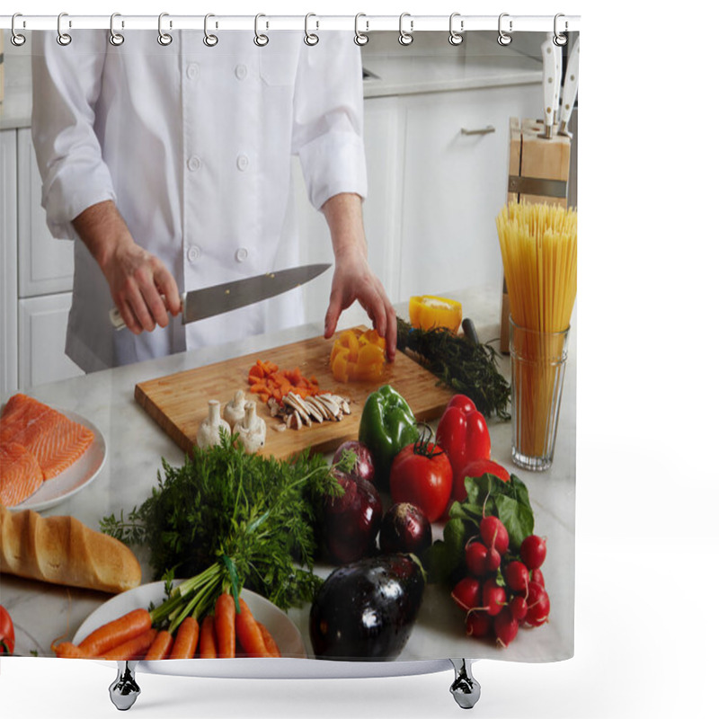 Personality  Cook Eggplant Slices, Tomato, For The Preparation Of Pasta Dishes, Vegetables And Fresh Fish Two Steaks Shower Curtains