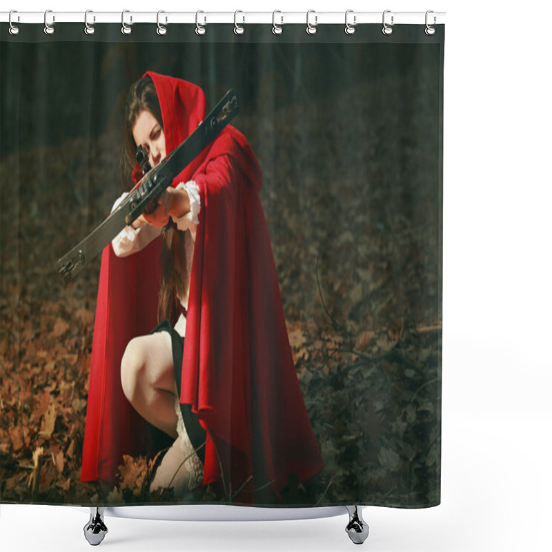 Personality  Little Red Riding Hood Aiming With Crossbow Shower Curtains