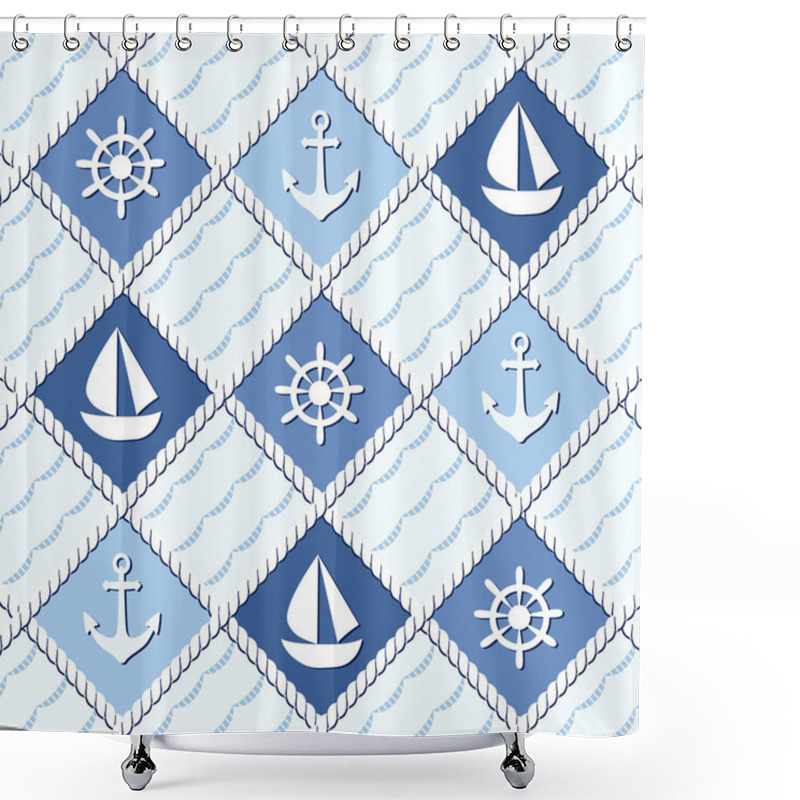 Personality  Marine Themed Seamless Pattern With Anchors Shower Curtains