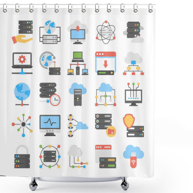 Personality  Set Of Web Hosting Flat Vector Icons Shower Curtains