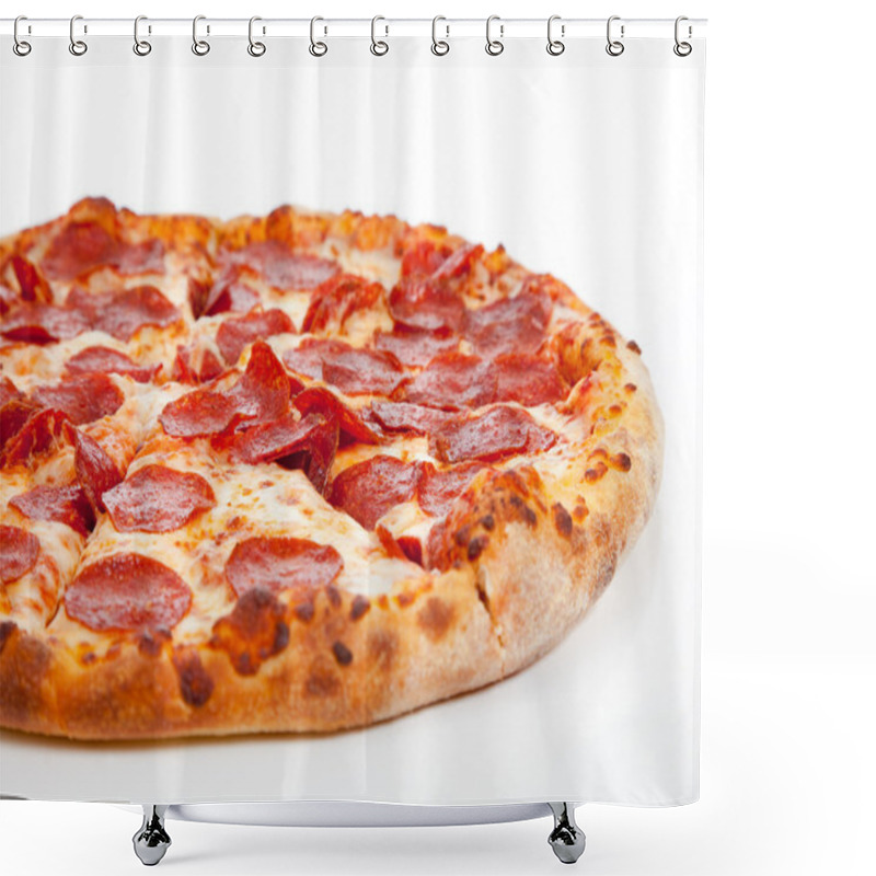 Personality  Pepperoni Pizza On A White Background Shower Curtains