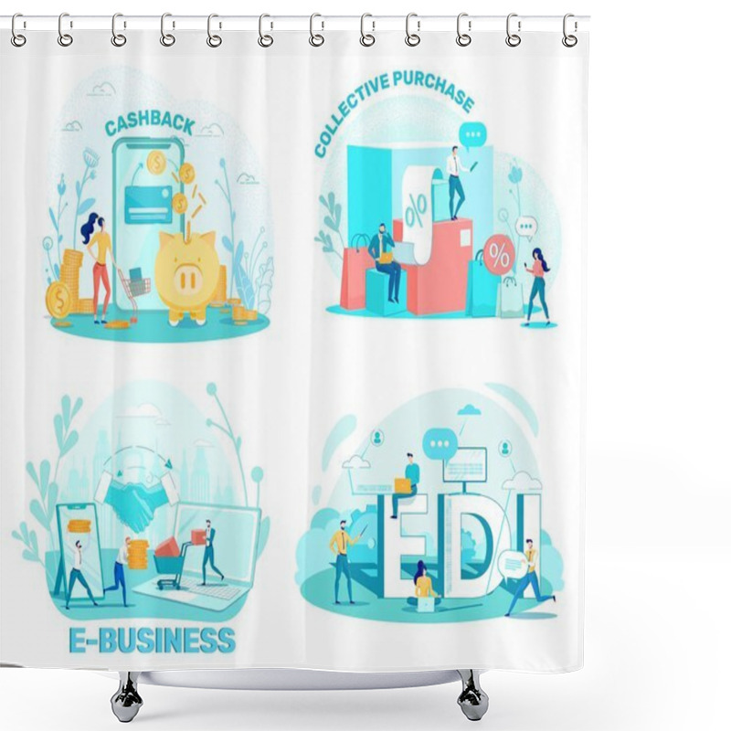 Personality  Internet Store And Network Business Scenes Set. Shower Curtains