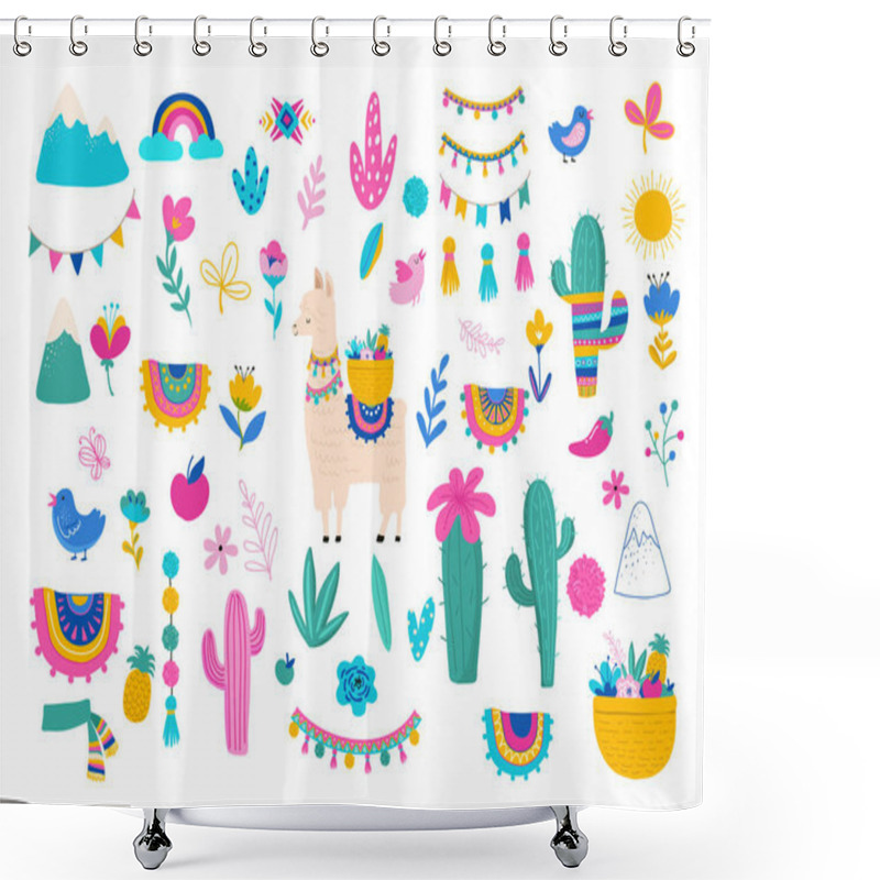 Personality  Llama Illustration, Cute Hand Drawn Elements And Design For Nursery Design, Poster, Greeting Card Shower Curtains