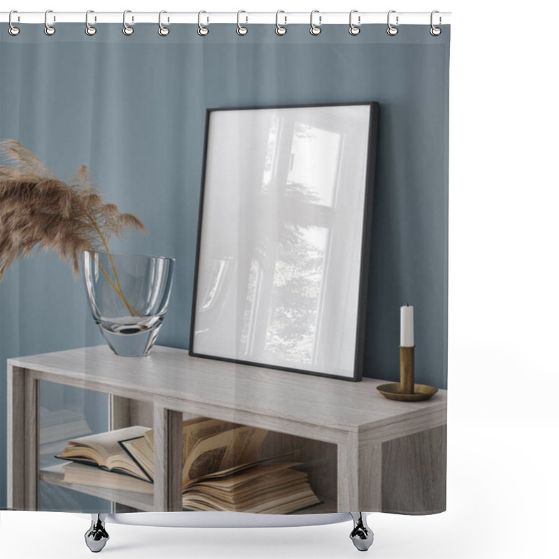 Personality  Mockup Frame Close Up In Living Room Interior Background, 3d Render Shower Curtains