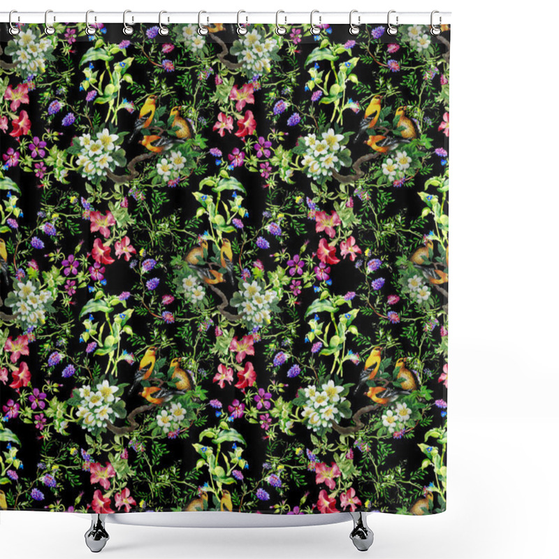 Personality  Tropical Birds With On Blooming Tree Shower Curtains