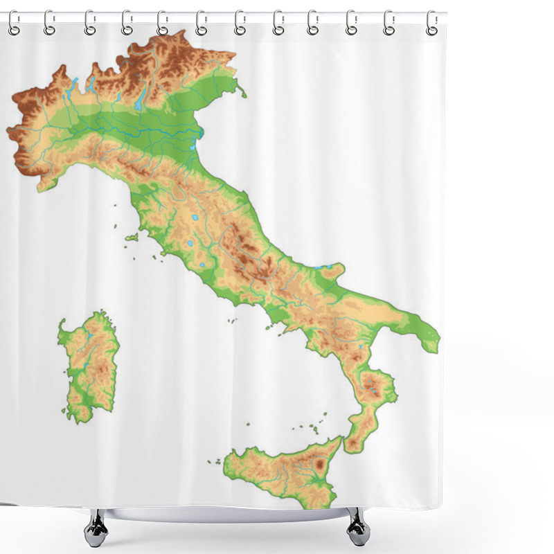 Personality  Italy Physical Map. Shower Curtains