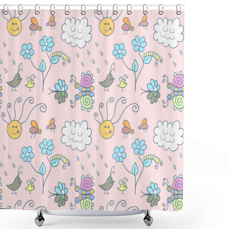 Personality  Seamless Pattern With Cartoon Insects Shower Curtains