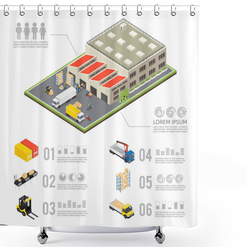 Personality  Warehouse Isometric Infographics Shower Curtains