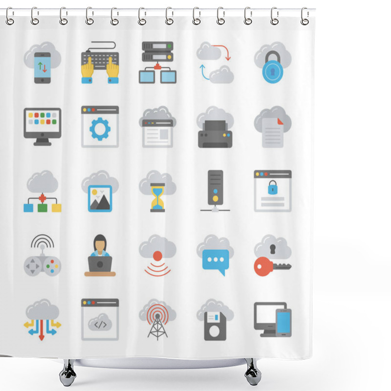 Personality  Network And Cloud Computing Flat Icon Collection  Shower Curtains