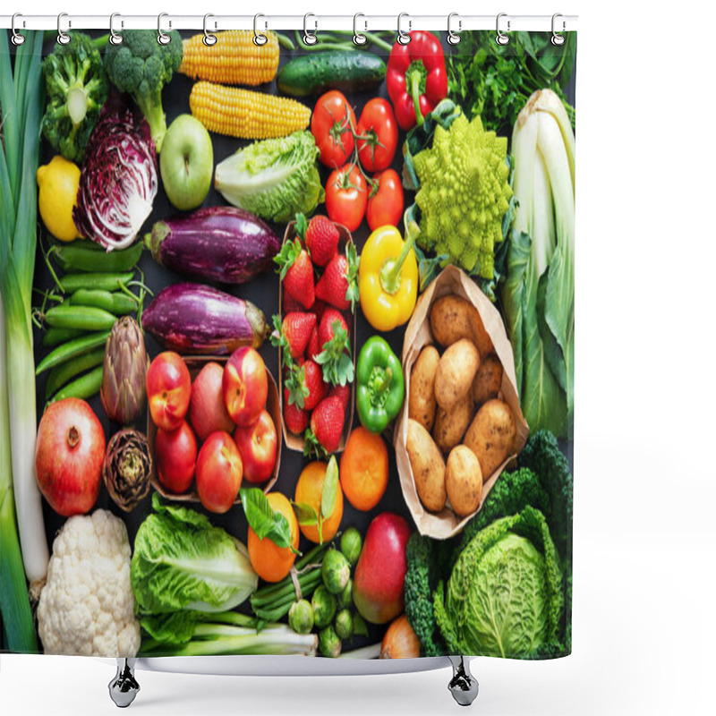 Personality  Food Background With Assortment Of Fresh Organic Fruits And Vege Shower Curtains