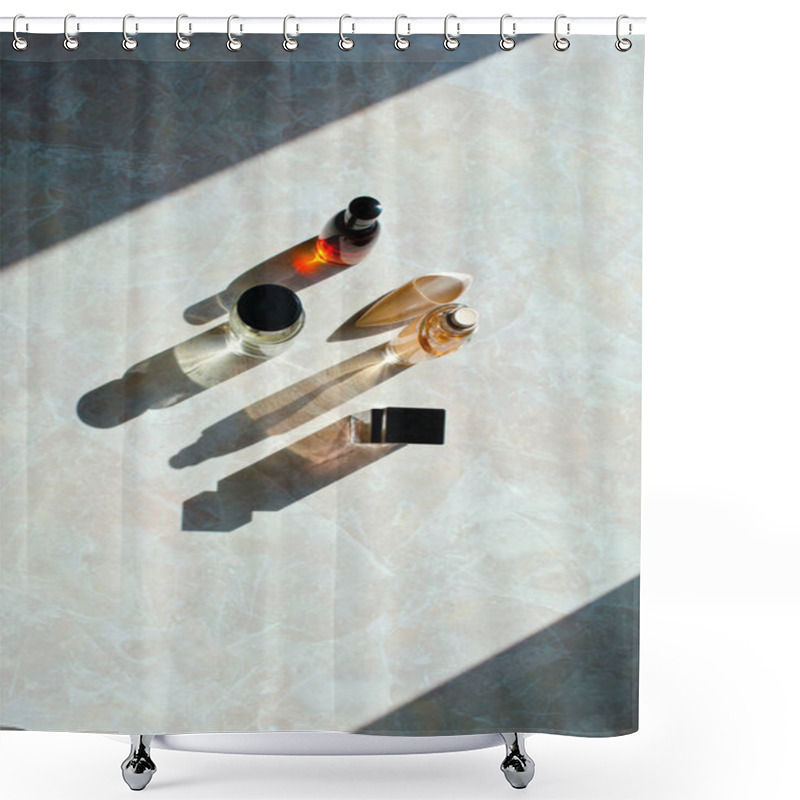 Personality  Perfume Bottles With Long Shadows Shower Curtains