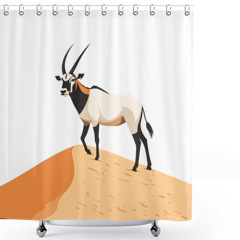 Personality   A Majestic Oryx Standing On A Sand Dune In The Desert. Flat Vector Shower Curtains