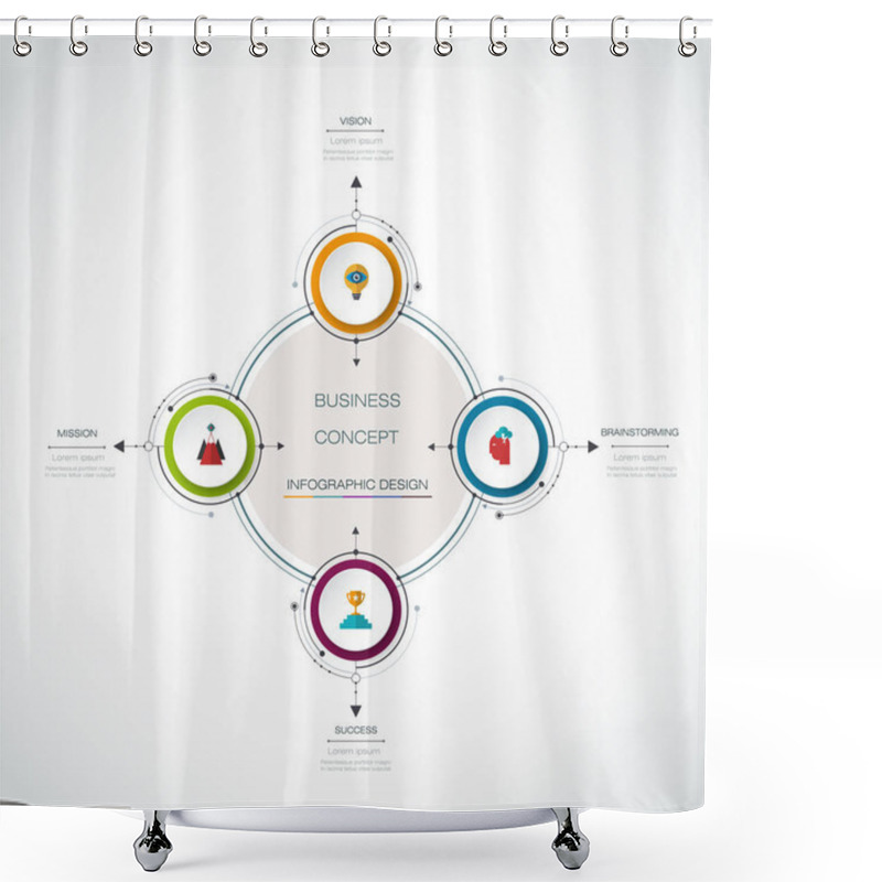 Personality  Vector Infographic 3D Circle Label Design With Arrows Sign And 4 Options Or Steps Shower Curtains