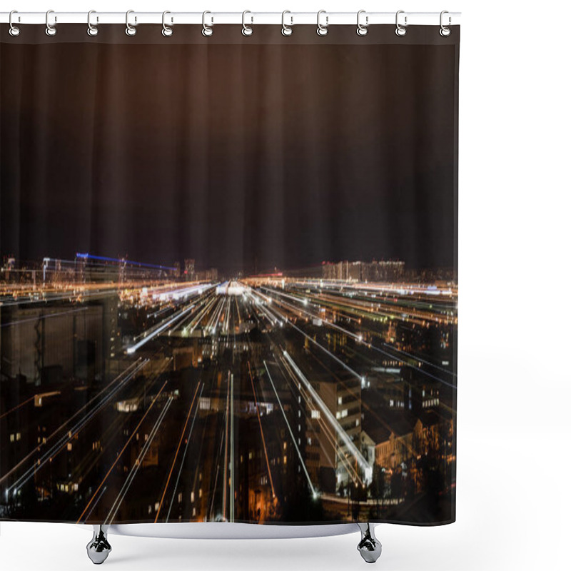 Personality  Night Cityscape With Blurred Bright Illumination Shower Curtains