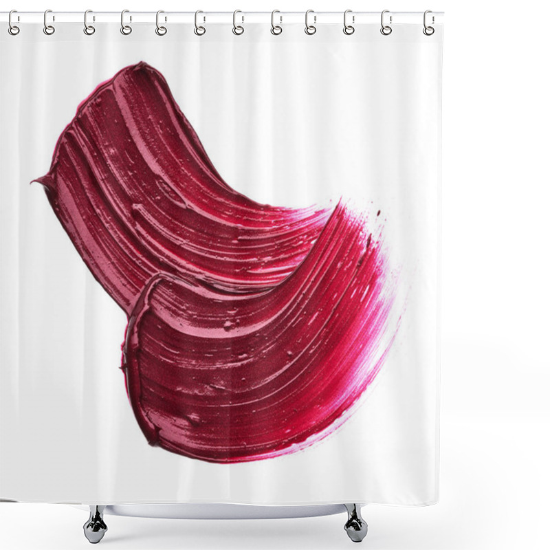 Personality  Red Makeup Smear Of Matte Lip Gloss Isolated On White Background. Red Creamy Lipstick Texture Isolated On White Background Shower Curtains