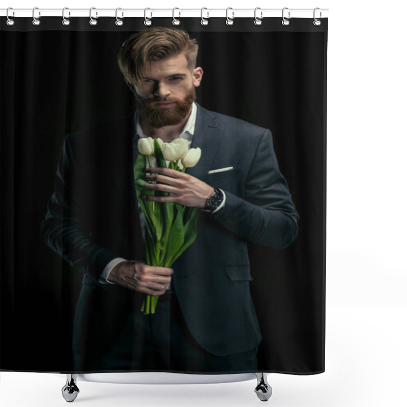 Personality  Stylish Man With Tulips Shower Curtains