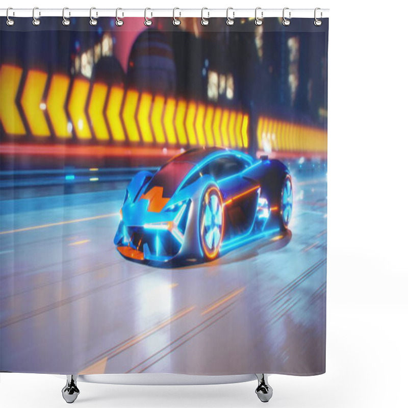 Personality  Future Car Going On The Road With Electric Blasts And Energy Fluids 4k Animation Shower Curtains