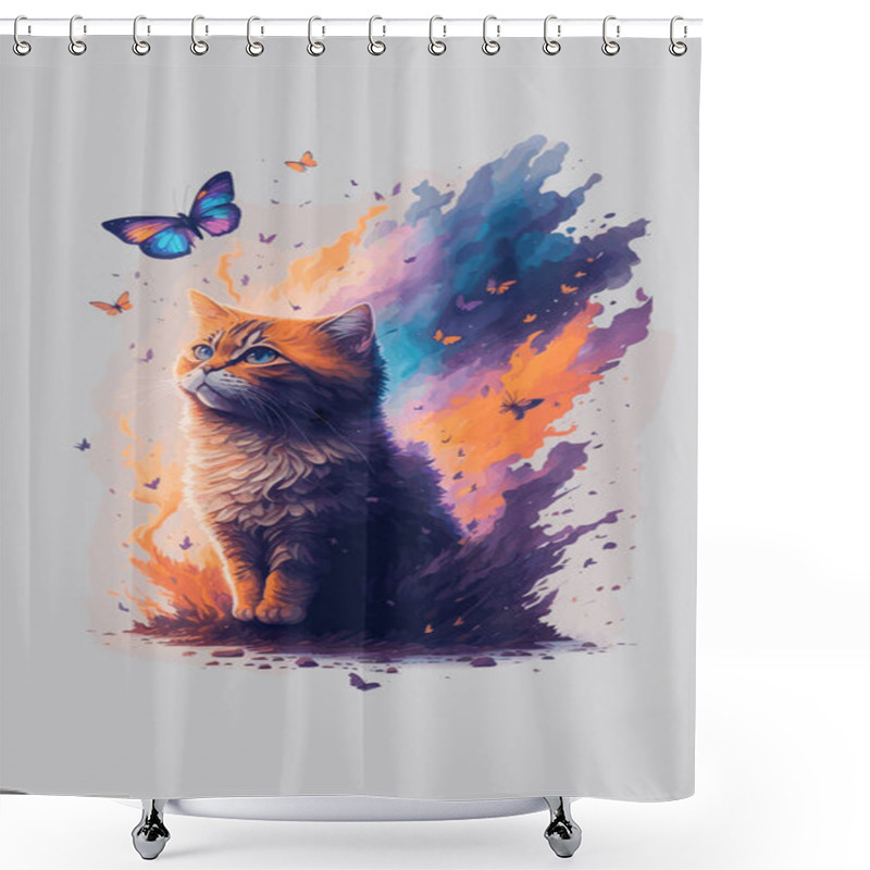 Personality  A Magic Painting Of A Cat And A Butterfly Shower Curtains