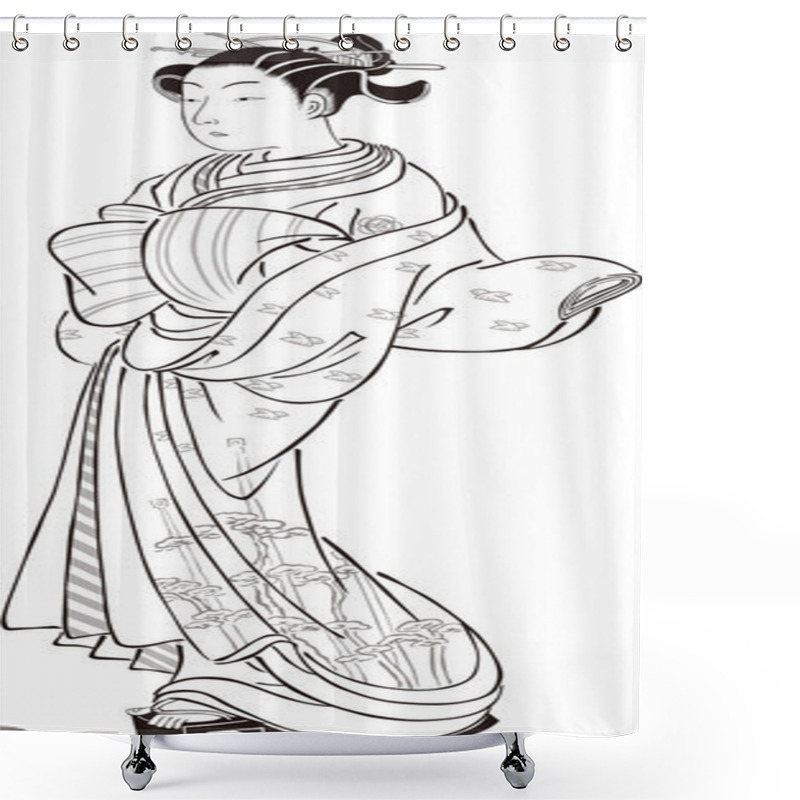 Personality   Ukiyo-e Women 20 Black And White Shower Curtains