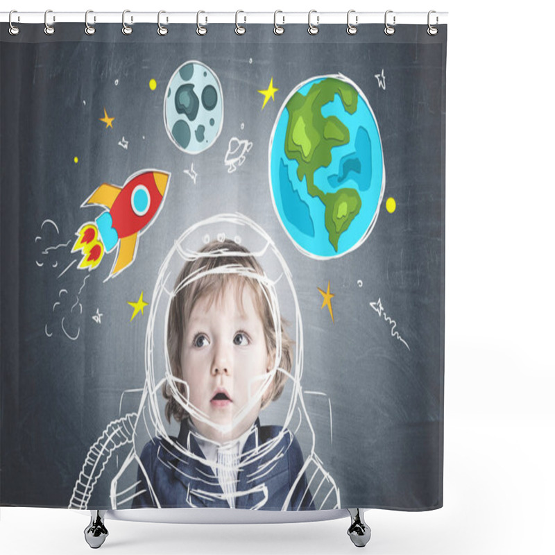 Personality  Astonished Cute Little Boy In A Suit, Space Dream Shower Curtains