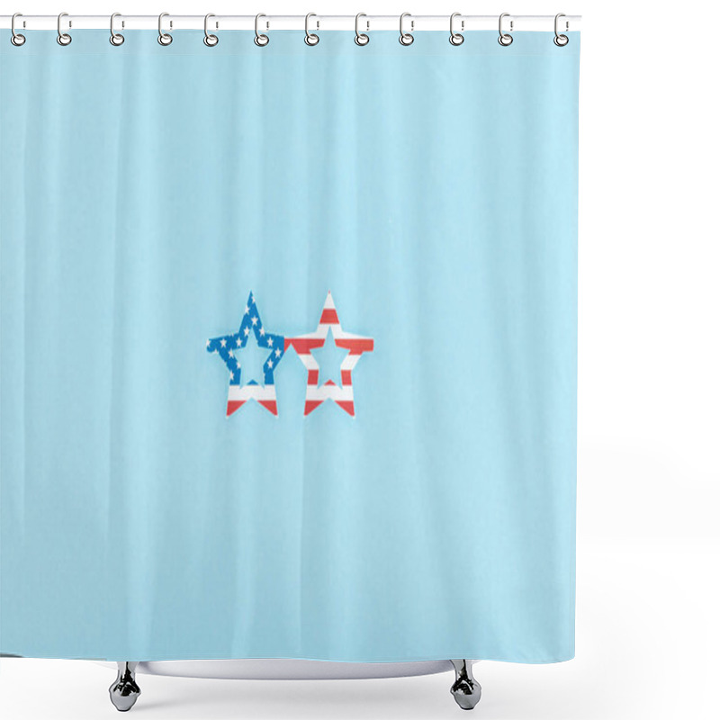 Personality  Top View Of Paper Cut Decorative Glasses Made Of American Flag On Blue Background  Shower Curtains