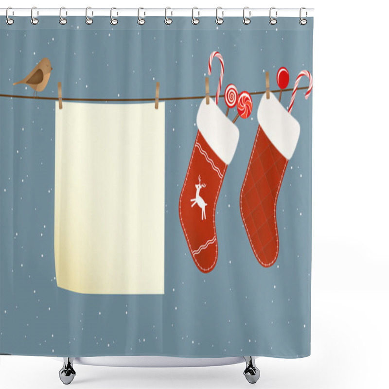 Personality  Christmas Socks Hanged On A Clothesline Shower Curtains