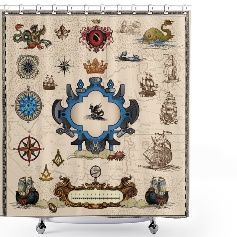 Personality  Antique Map Elements Shower Curtains