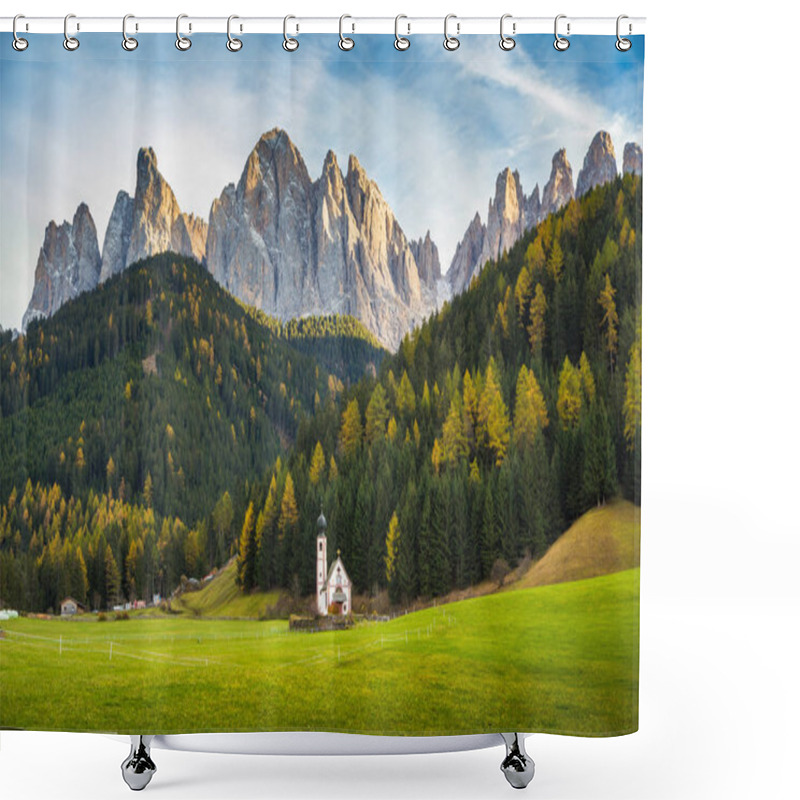 Personality  Church Of St. Johann Of Nepomuk With Odle Group In The Dolomites, South Tyrol, Italy Shower Curtains