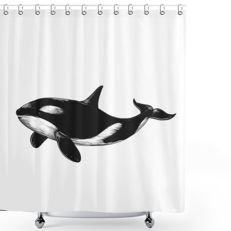 Personality  Hand Drawn Vector Killer Whale. Sketch Engraving Illustration. Isolated Shower Curtains