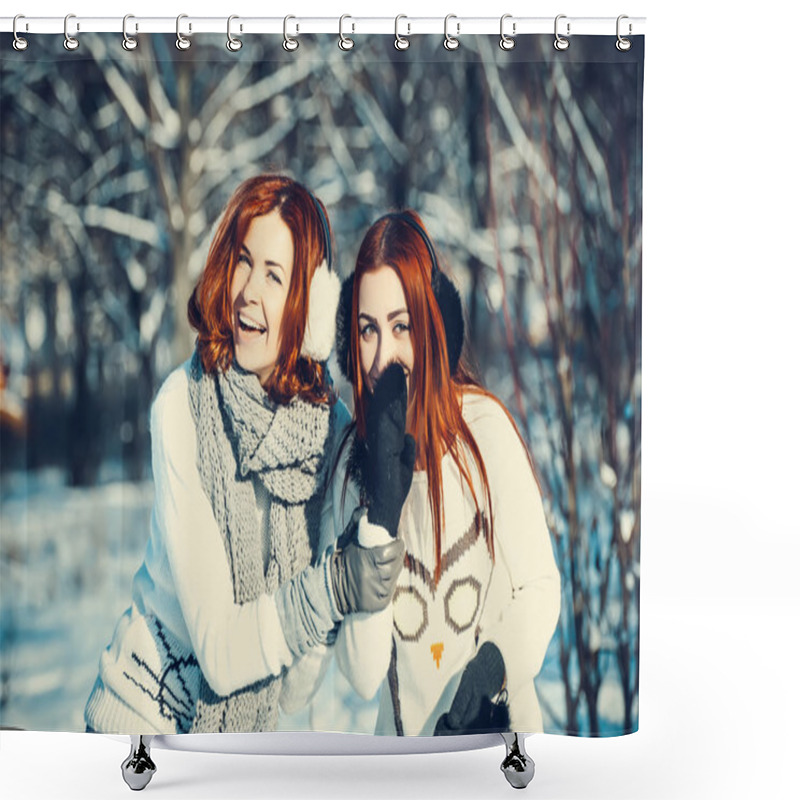 Personality  Two Girl Friends In Winter Outdoors Shower Curtains