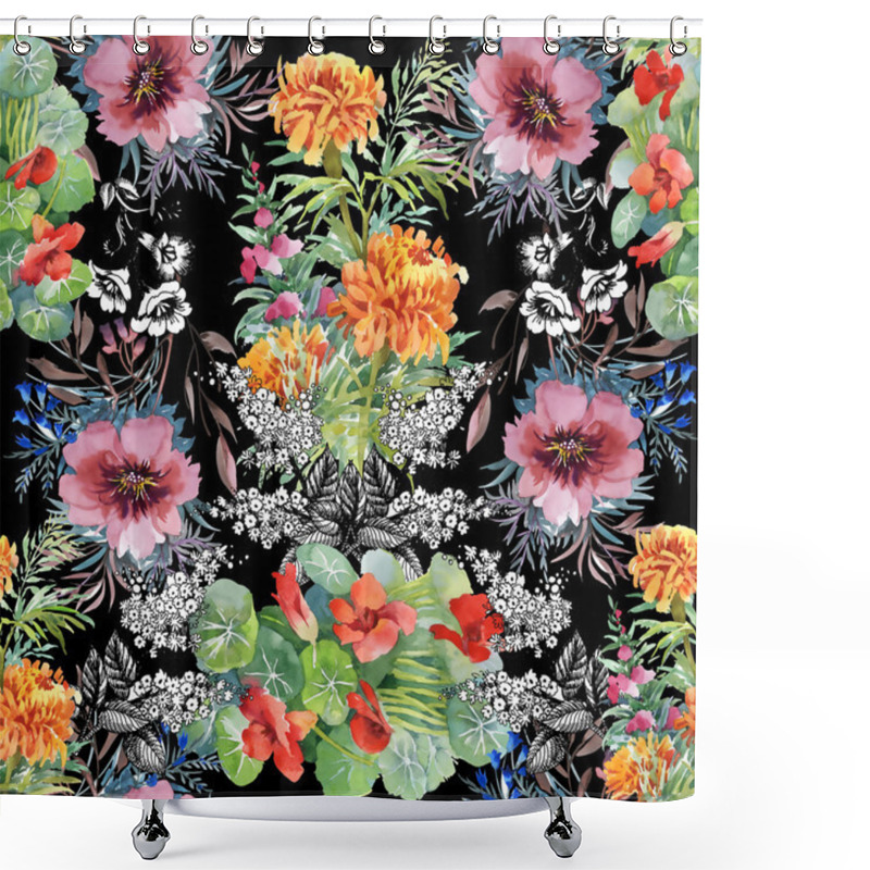 Personality  Water Lilies And Marigold Flowers. Shower Curtains