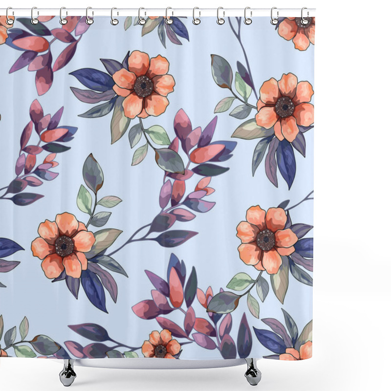 Personality  Seamless Floral Pattern With Pink Roses And Anemones. Hand-Drawn Pink Flowers And Foliage Design. Romantic Rose And Anemone Pattern Shower Curtains