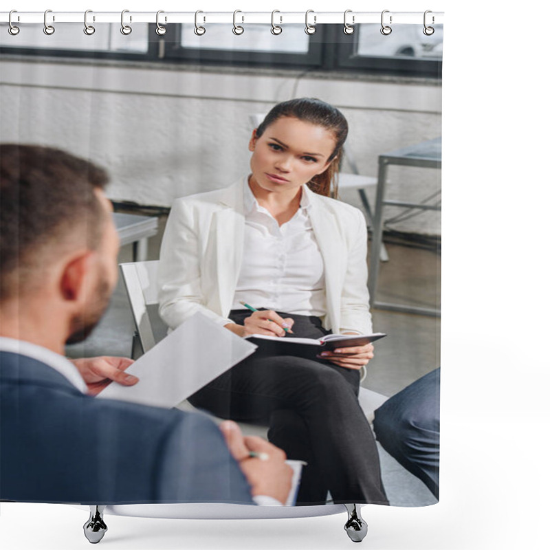 Personality  Beautiful Business Coach Looking At Businessman At Training In Hub Shower Curtains