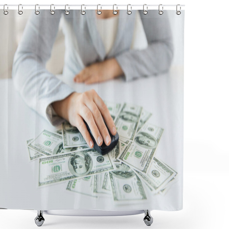 Personality  Close Up Of Hand With Computer Mouse On Money Shower Curtains