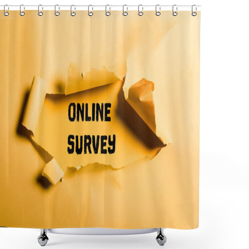 Personality  Tattered Paper With Online Survey Lettering And Rolled Edges On Orange Shower Curtains