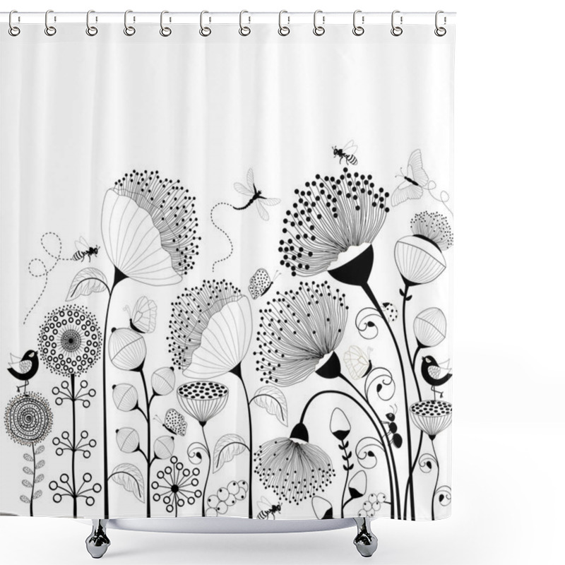 Personality  Black And White Flowers Shower Curtains