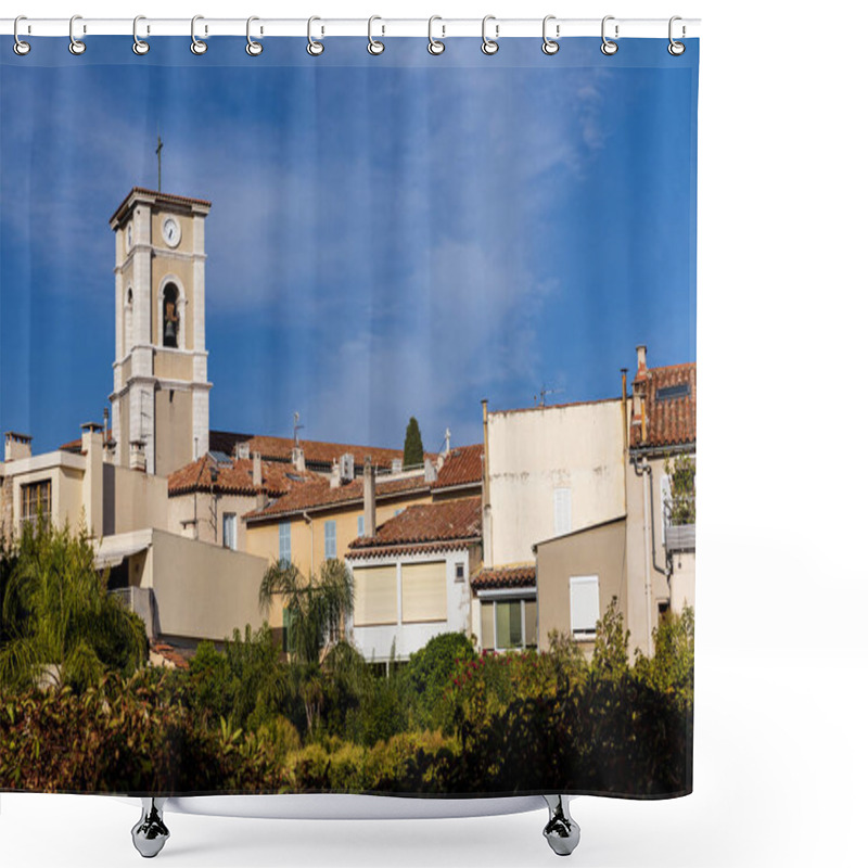 Personality  Old Clock Tower And Traditional Houses In French Town Shower Curtains