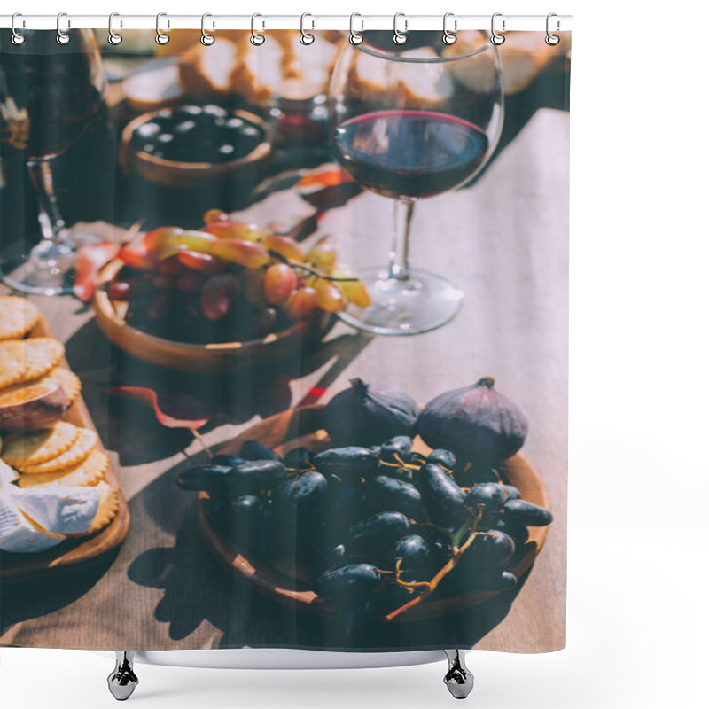 Personality  Grapes And Figs As Snacks For Wine Shower Curtains