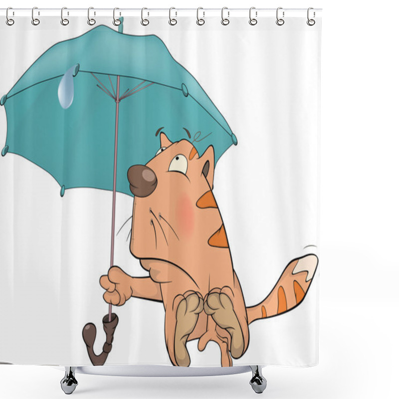 Personality  Cat And An Umbrella. Cartoon Shower Curtains