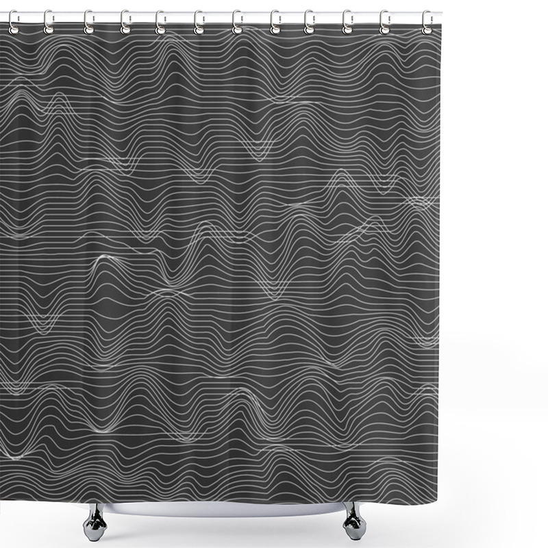 Personality  Abstract Background With Striped Chaotic Waves. Vector Illustration. Monochrome Background Shower Curtains