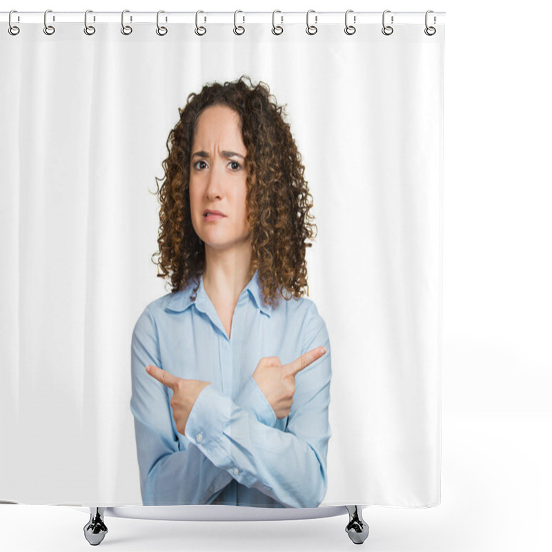 Personality  Confused Woman Pointing In Two Different Directions Shower Curtains