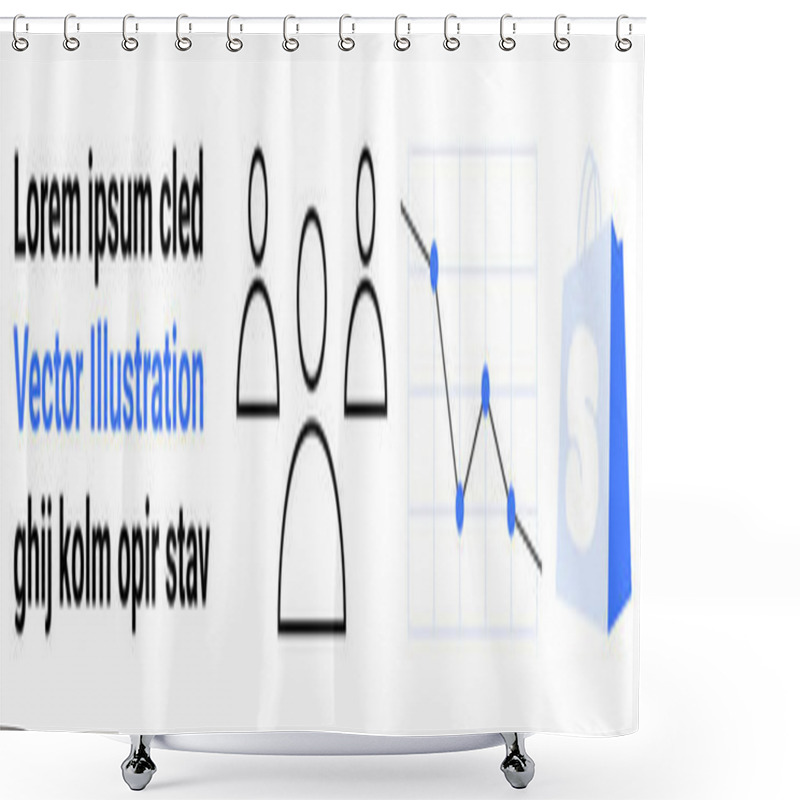 Personality  Three User Icons, A Declining Line Graph, And A Shopping Bag Icon With Placeholder Text. Ideal For Business Analytics, E-commerce, Data Representation, User Management, Marketing. Landing Page Shower Curtains