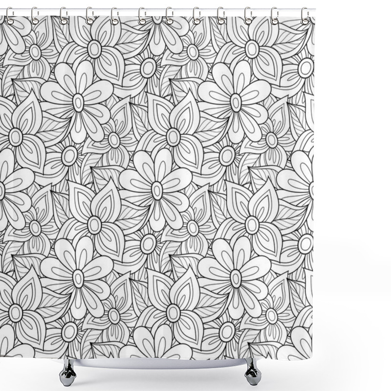 Personality  Seamless Monochrome Floral Pattern Shower Curtains