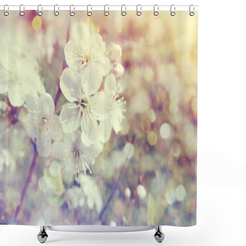 Personality  Cherry Flowers Abstract Pink Background Soft Blurred Spring Blos Shower Curtains