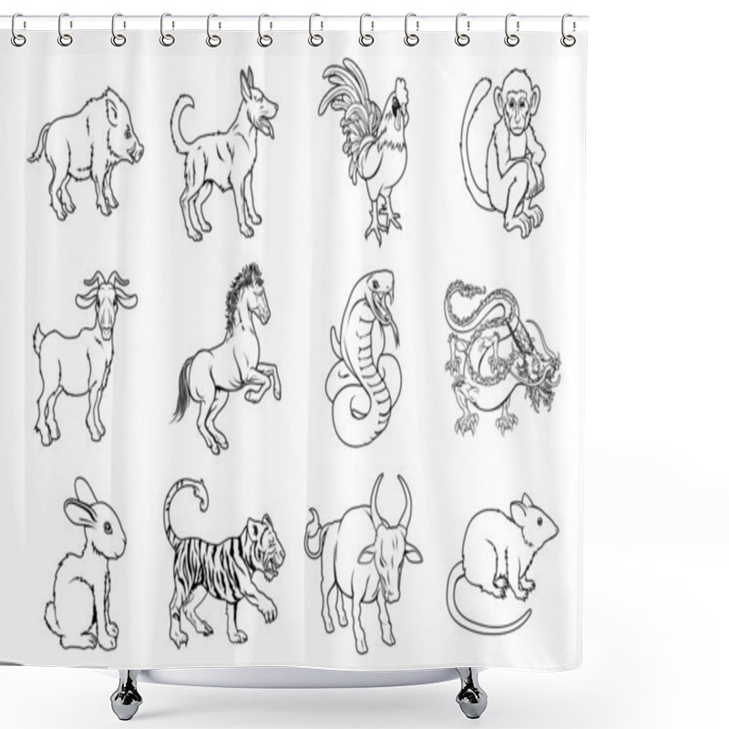 Personality  Chinese Zodiac Signs Shower Curtains