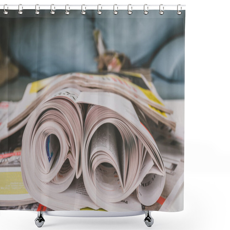 Personality  Stack Of Newspapers Shower Curtains