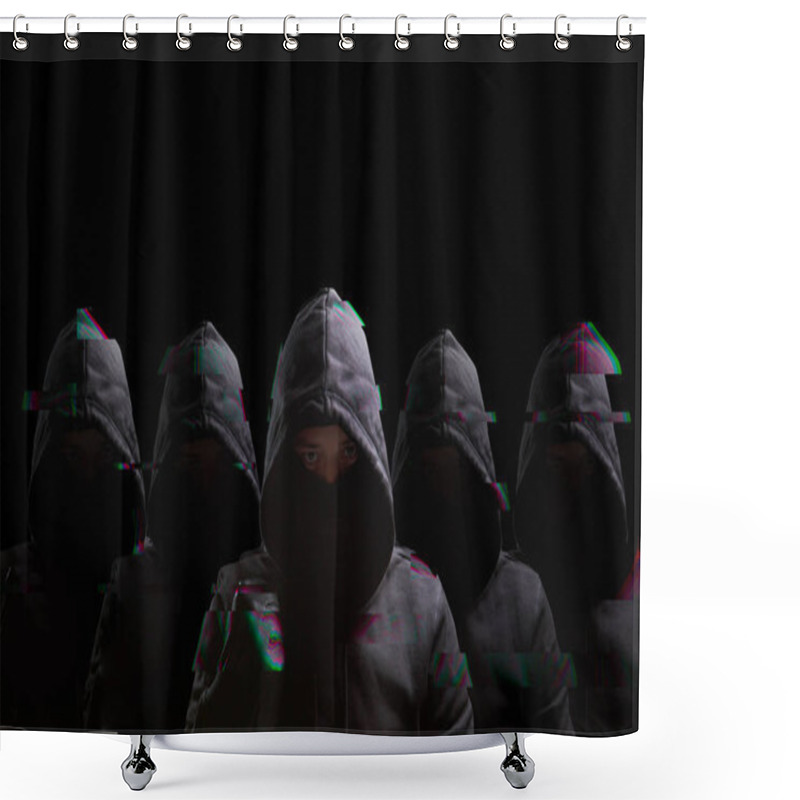 Personality  Many Anonymous On Black Background Shower Curtains